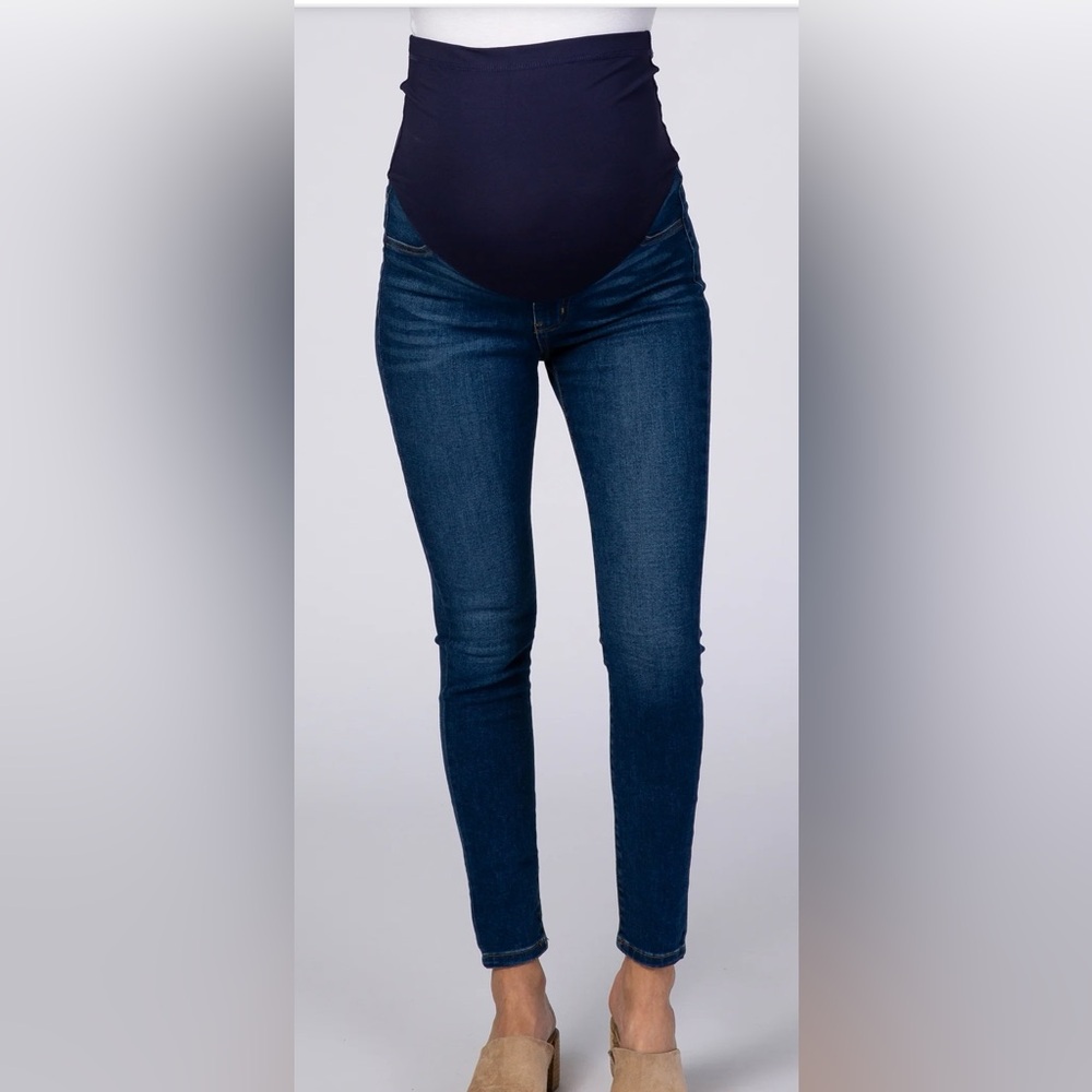 SOLD Pink Blush Maternity Blue Skinny Jeans